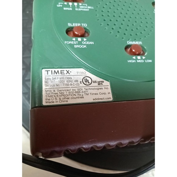 VintageTimex Expedition Green Brown Easy Set Alarm Clock Multi Sound Model T155Q - Picture 5 of 10